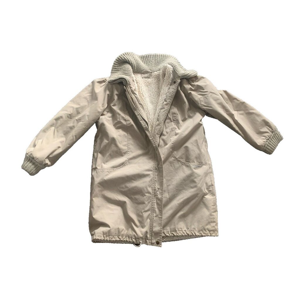 Vintage Rain Shedder Ken Meritt Tan w/ White Sherpa Lining Drawsting Hem Size S